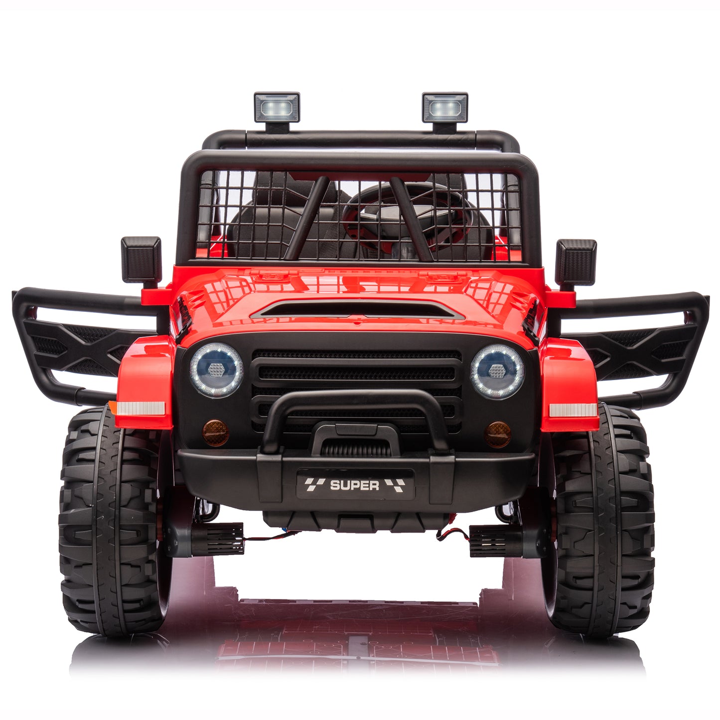 Joyracer 24V Ride on Truck Car w/ Remote, 2 Seater 4WD/2WD Switchable Electric Car for Kids, 4x100W Motor Power Four Wheels, Kids Outdoor Toys for Boys Girls, Max Speed 6Mph, Bluetooth/Music, Red--055