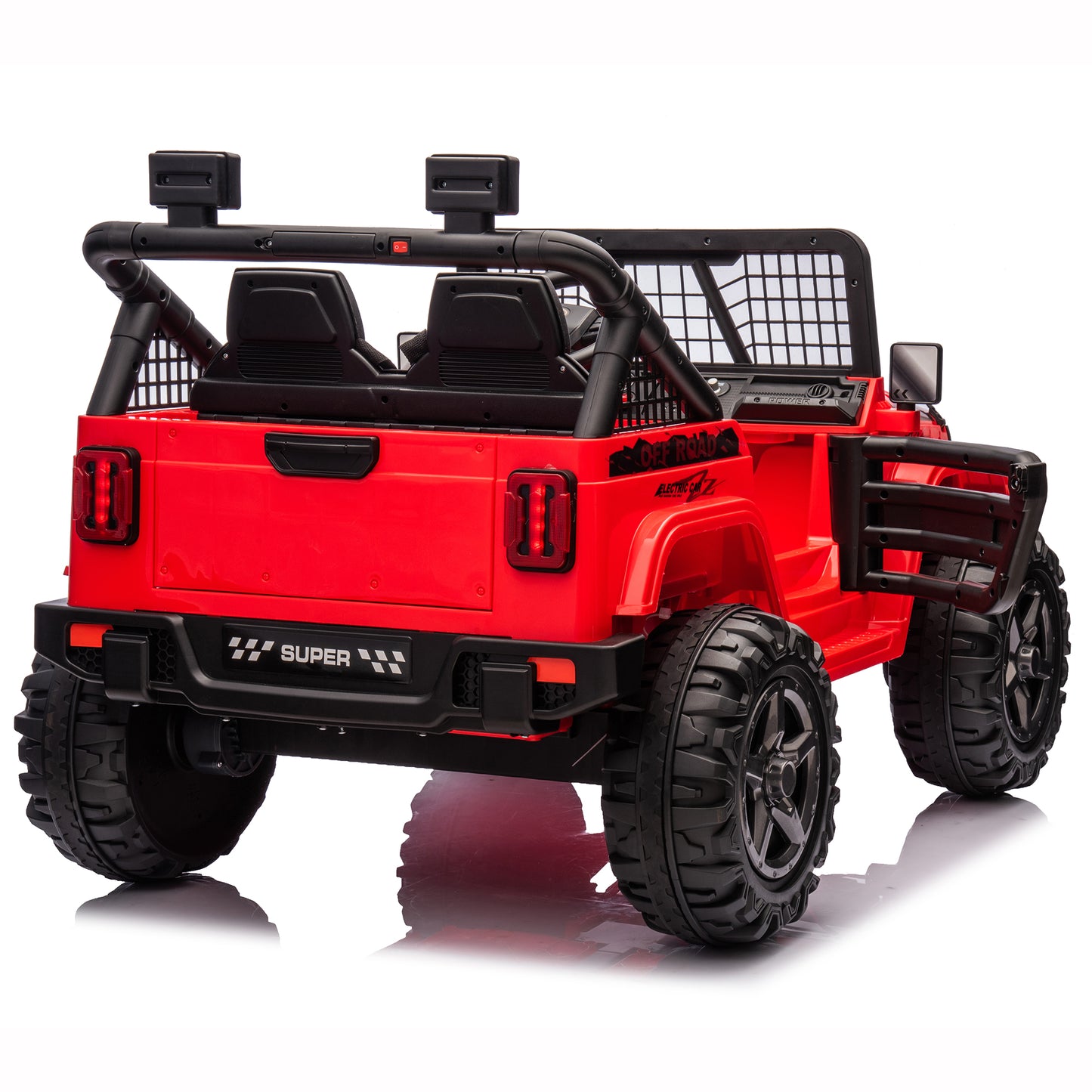Joyracer 24V Ride on Truck Car w/ Remote, 2 Seater 4WD/2WD Switchable Electric Car for Kids, 4x100W Motor Power Four Wheels, Kids Outdoor Toys for Boys Girls, Max Speed 6Mph, Bluetooth/Music, Red--055