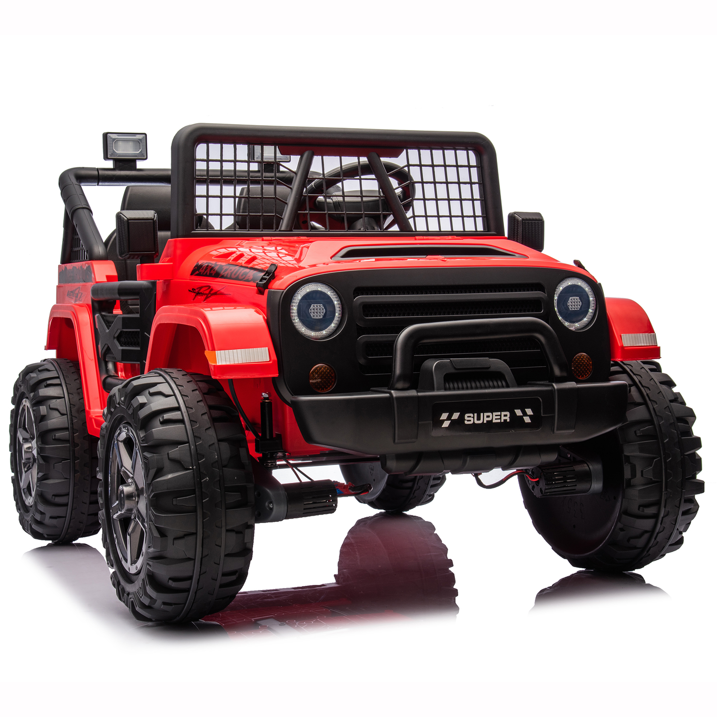 4x4 24 Volts Ride on Car Truck w/ 2 Seater & Remote Control, 4*200W Motor 9AH Battery Powered Electric Ride on Toys Car, 3 Speeds, Wheels, Spring Suspension, Bluetooth Music, Big Kids, Red