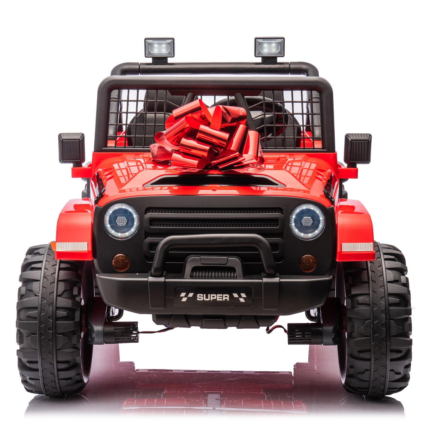 Joyracer 24V Ride on Truck Car w/ Remote, 2 Seater 4WD/2WD Switchable Electric Car for Kids, 4x100W Motor Power Four Wheels, Kids Outdoor Toys for Boys Girls, Max Speed 6Mph, Bluetooth/Music, Red--055