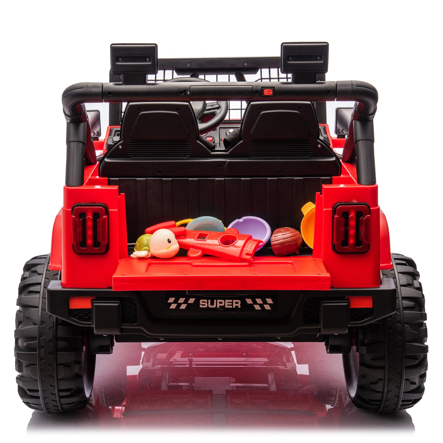 Joyracer 24V Ride on Truck Car w/ Remote, 2 Seater 4WD/2WD Switchable Electric Car for Kids, 4x100W Motor Power Four Wheels, Kids Outdoor Toys for Boys Girls, Max Speed 6Mph, Bluetooth/Music, Red--055
