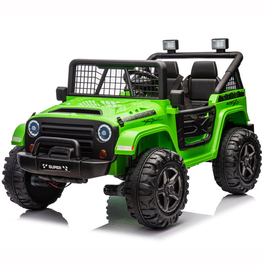 Joyracer 4x4 24V Kids Ride on Truck Car w/ Remote Control, 2 Seater Ride on Toys w/ 3 Speeds, 4*200W Motor Battery Powered Electric Car for Kids, Spring Suspension, Bluetooth, Music, Green