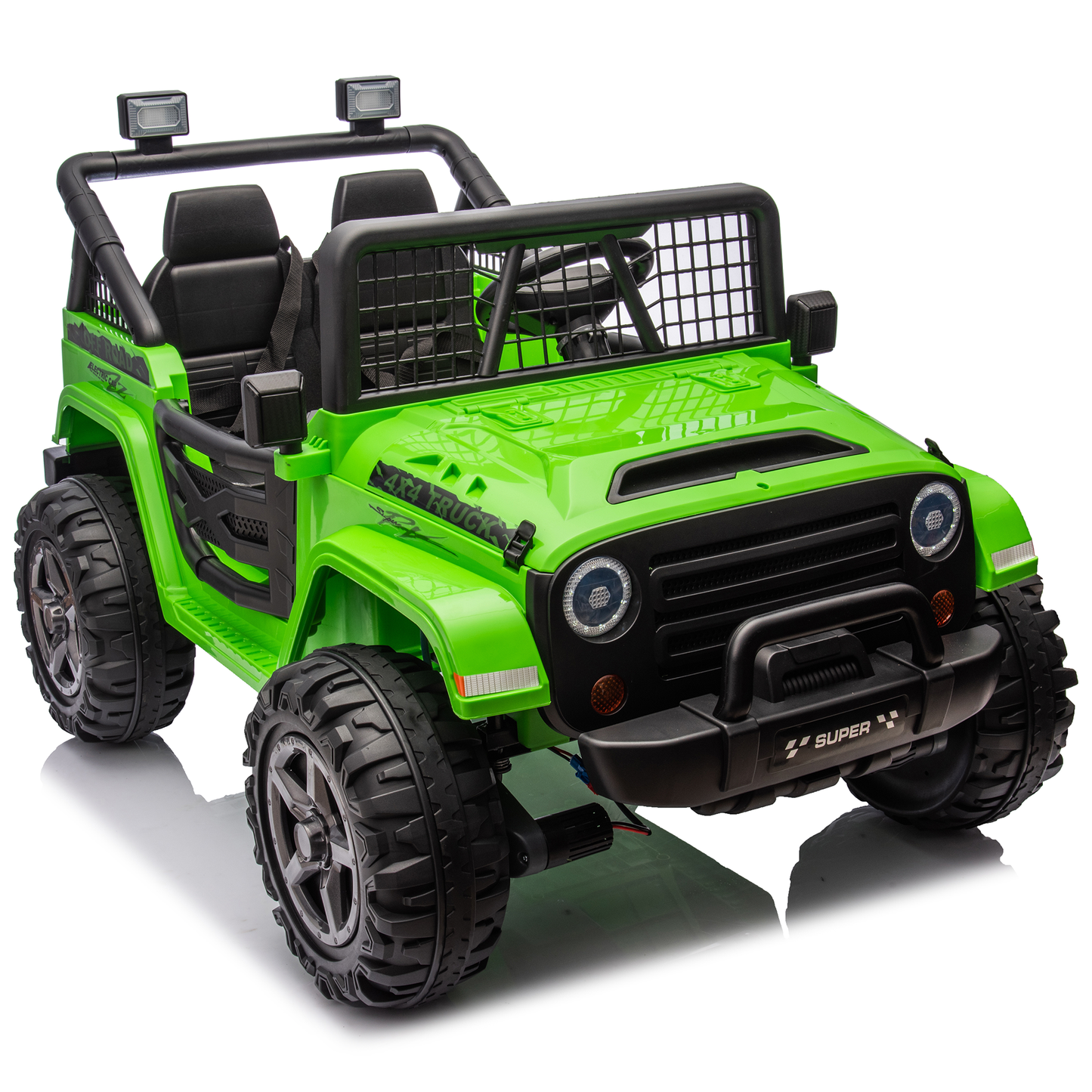 Joyracer 24V Ride on Truck Car w/ Remote, 2 Seater 4WD/2WD Switchable Electric Car for Kids, 4x100W Motor Power Four Wheels, Kids Outdoor Toys for Boys Girls, Max Speed 6Mph, Bluetooth/Music, Green--055