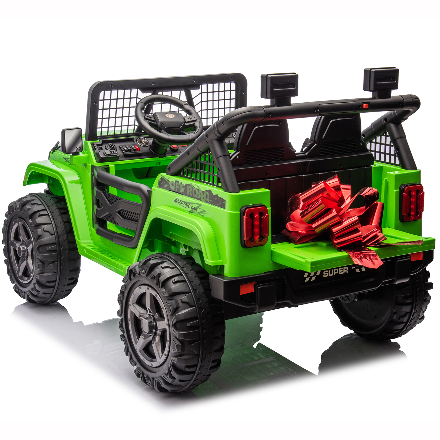 Joyracer 24V Ride on Truck Car w/ Remote, 2 Seater 4WD/2WD Switchable Electric Car for Kids, 4x100W Motor Power Four Wheels, Kids Outdoor Toys for Boys Girls, Max Speed 6Mph, Bluetooth/Music, Green--055