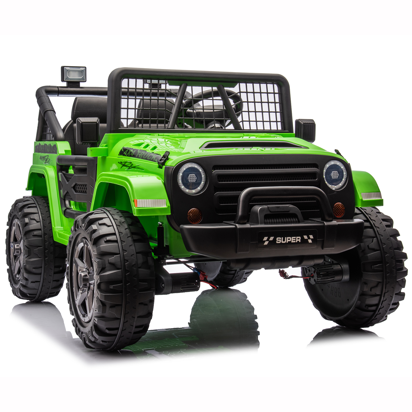 Joyracer 24V Ride on Truck Car w/ Remote, 2 Seater 4WD/2WD Switchable Electric Car for Kids, 4x100W Motor Power Four Wheels, Kids Outdoor Toys for Boys Girls, Max Speed 6Mph, Bluetooth/Music, Green--055