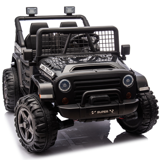 4x4 24V Kids Ride on Truck Car w/ 2 Seater Remote Control, 4*200W Motor 9AH Battery Powered Electric Ride on Toys Car, Wheels, 3 Speeds, Spring Suspension, Bluetooth Music Big Kids, Black