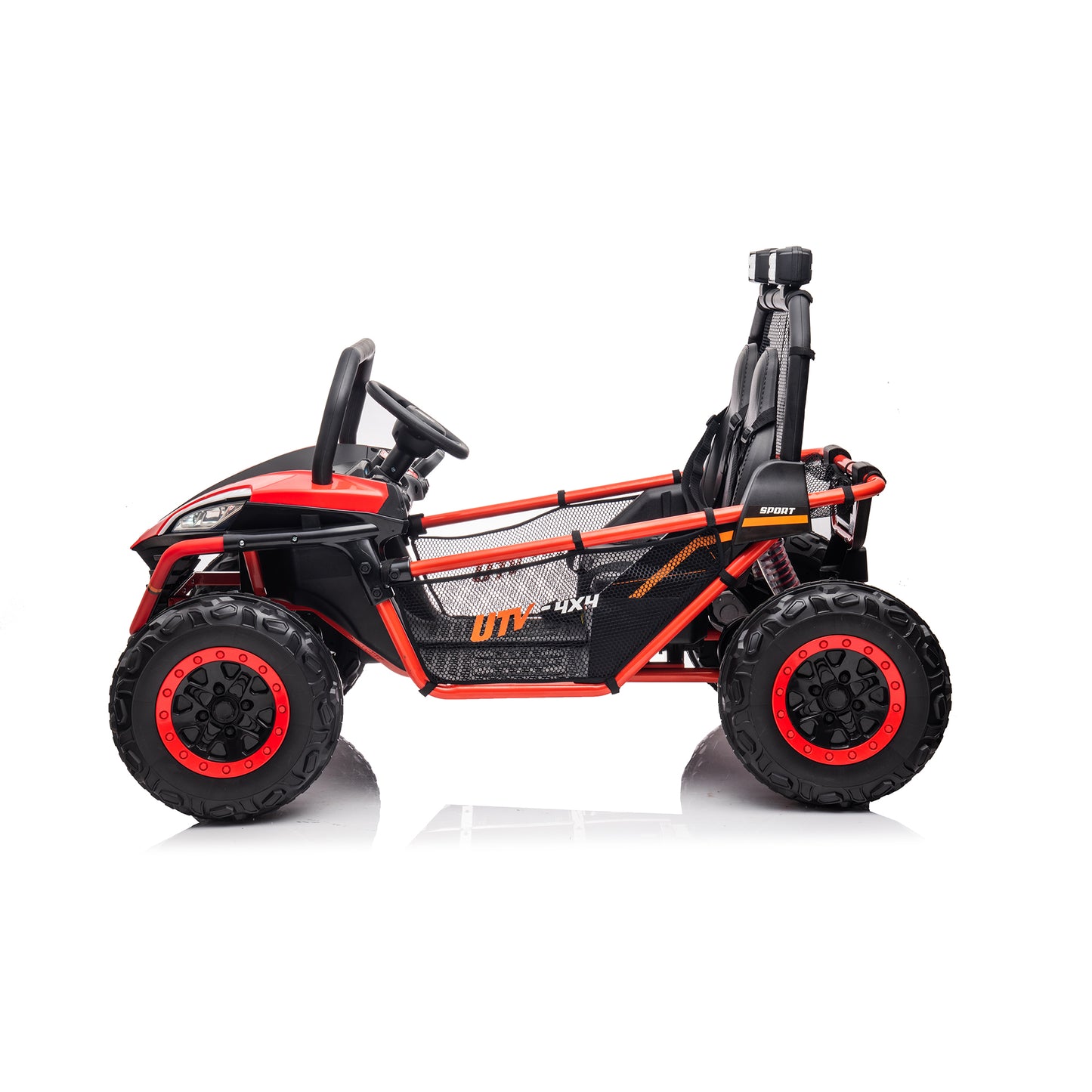 24V 4WD Kids Ride On UTV Car with Remote Control, 2 Seater Electric Off-Road UTV Toy w/ 4x80W Motors, 10AH Large Battery Powered, 3 Speed, Bluetooth, Radio, LED Light, Red
