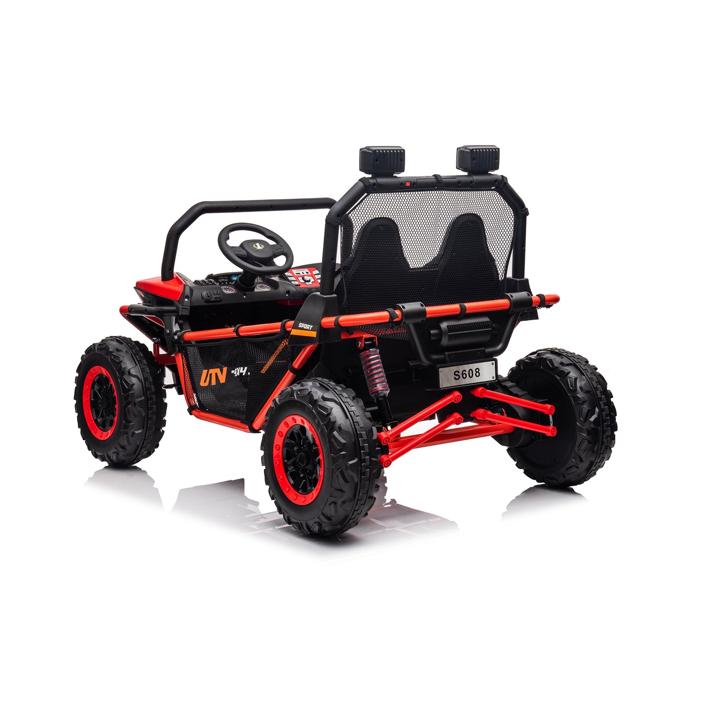 24V 4WD Kids Ride On UTV Car with Remote Control, 2 Seater Electric Off-Road UTV Toy w/ 4x80W Motors, 10AH Large Battery Powered, 3 Speed, Bluetooth, Radio, LED Light, Red