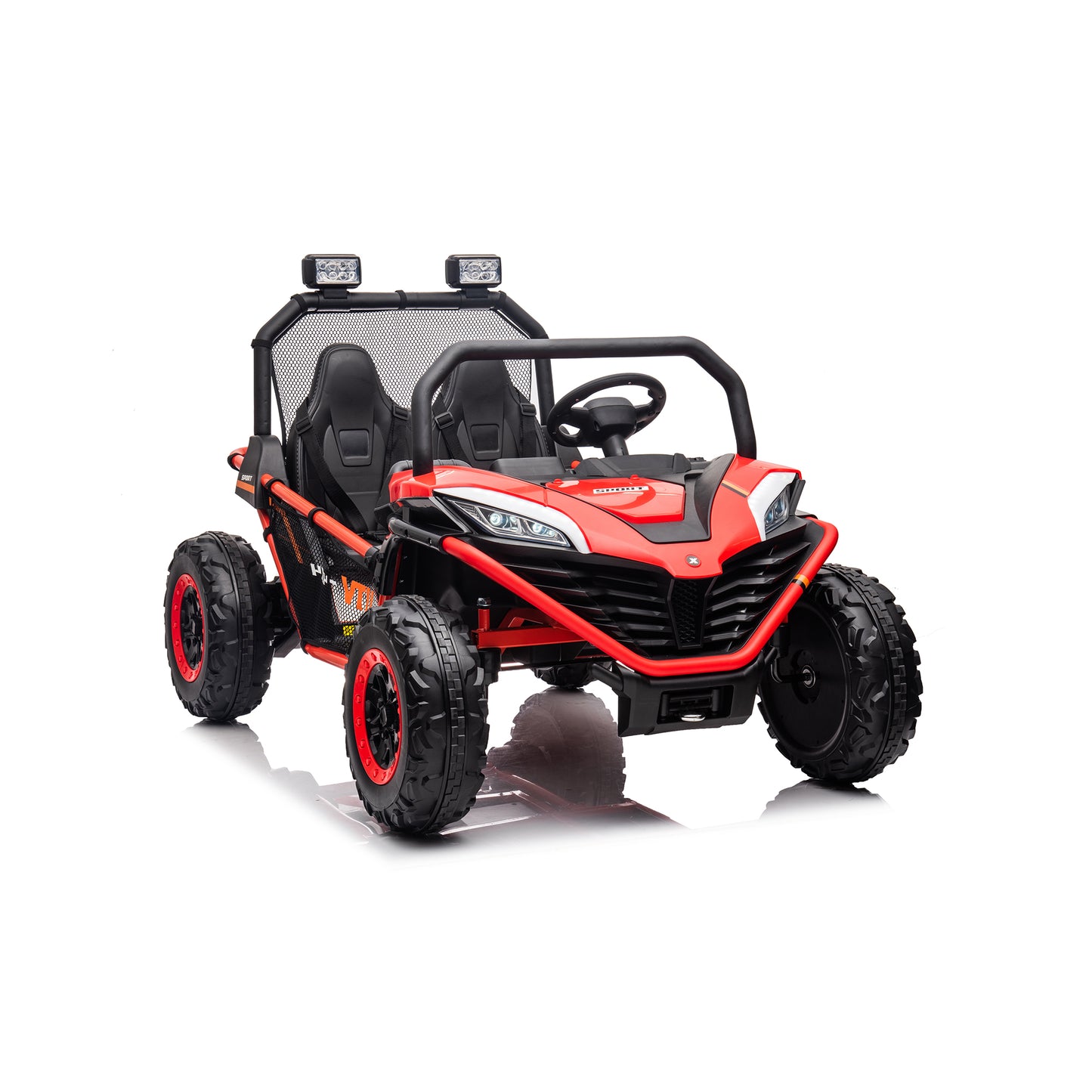 24V 4WD Kids Ride On UTV Car with Remote Control, 2 Seater Electric Off-Road UTV Toy w/ 4x80W Motors, 10AH Large Battery Powered, 3 Speed, Bluetooth, Radio, LED Light, Red