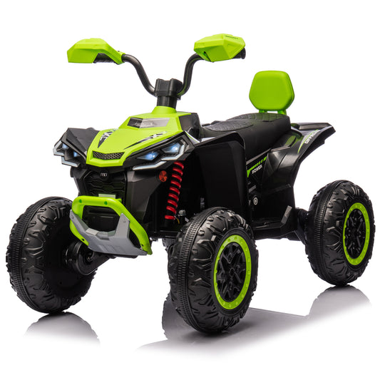 Joyracer 24V 4x4 Kids ATV Electric 4-Wheeler with Leather 2-Seater, 24 Volt Ride on Toys for Big Kids w/ Kneepads, 4x200W Motors, Bluetooth Music, Black,Green,Pink,Red-2405