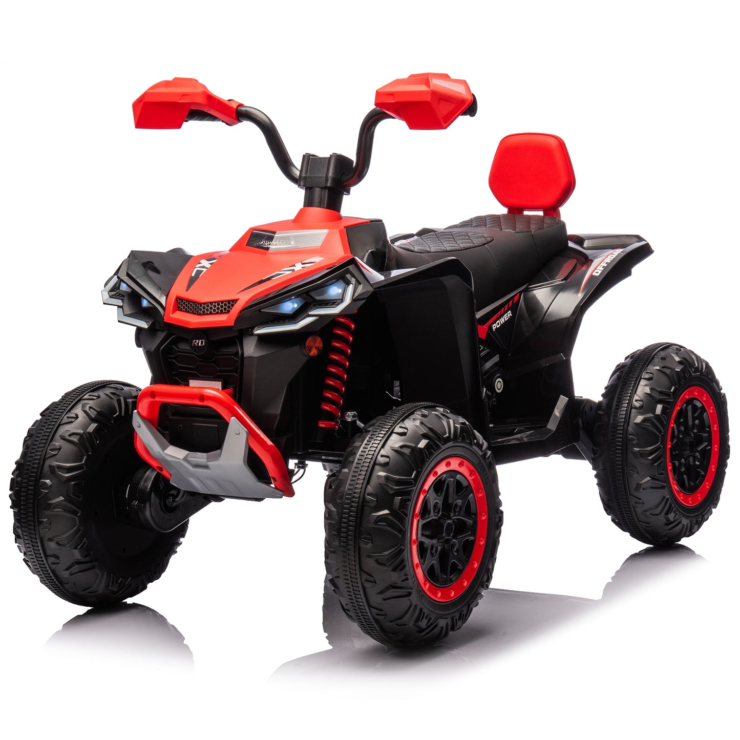 Joyracer 24V 4x4 Kids ATV Electric 4-Wheeler with Leather 2-Seater, 24 Volt Ride on Toys for Big Kids w/ Kneepads, 4x200W Motors, Bluetooth Music, Black,Green,Pink,Red-2405