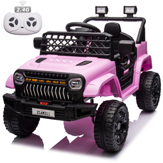 12V Ride on Toys with Remote Control, Kids Battery Car Electric Powered Ride on Car w/ 3-Speed, 4-Wheel Suspension, Music, Bluetooth, MP3, LED Lights, Large Wheels, Pink