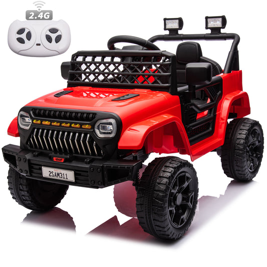 12V Ride on Toys with Remote Control, Kids Battery Car Electric Powered Ride on Car w/ 3-Speed, 4-Wheel Suspension, Music, Bluetooth, MP3, LED Lights, Large Wheels, Red