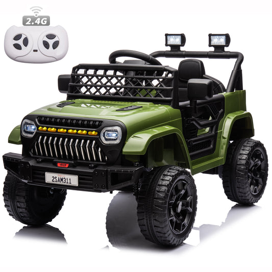 12V Ride on Toys with Remote Control, Kids Battery Car Electric Powered Ride on Car w/ 3-Speed, 4-Wheel Suspension, Music, Bluetooth, MP3, LED Lights, Large Wheels, Green--2311