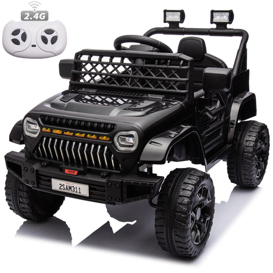 12V Ride on Toys with Remote Control, Kids Battery Car Electric Powered Ride on Car w/ 3-Speed, 4-Wheel Suspension, Music, Bluetooth, MP3, LED Lights, Large Wheels, Black