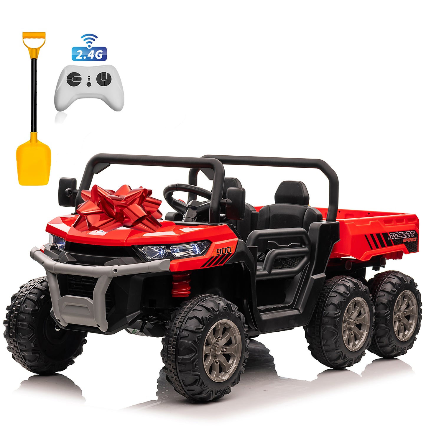 24V Ride on Toys, 2 Seater 4WD Ride on Dump Truck 6-Wheel UTV Car for Big Kids with Trailer Remote Control, Black,red,pink,green-623Bfu1