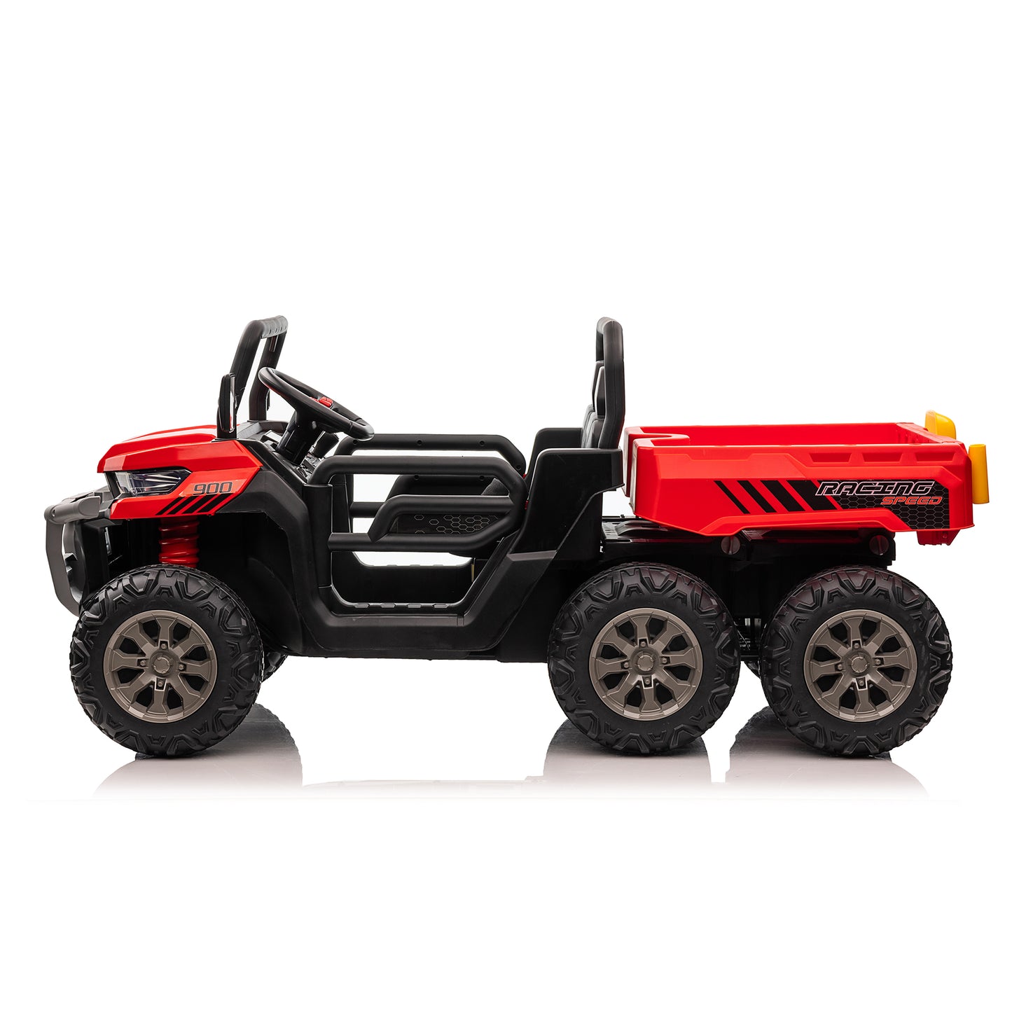 24V Kids Ride on Dump Tractor with Remote Control, 2 Seater Ride On Truck Car w/ 4x75W Motor, Electric Powered 6 Wheels w/ Tipping Bucket Trailer, Shovel, Spring Suspension, Bluetooth Music, Red