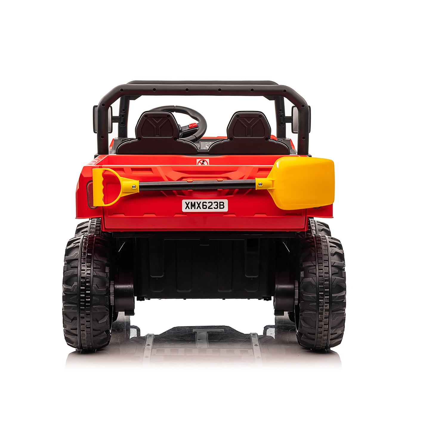 24V Kids Ride on Dump Tractor with Remote Control, 2 Seater Ride On Truck Car w/ 4x75W Motor, Electric Powered 6 Wheels w/ Tipping Bucket Trailer, Shovel, Spring Suspension, Bluetooth Music, Red