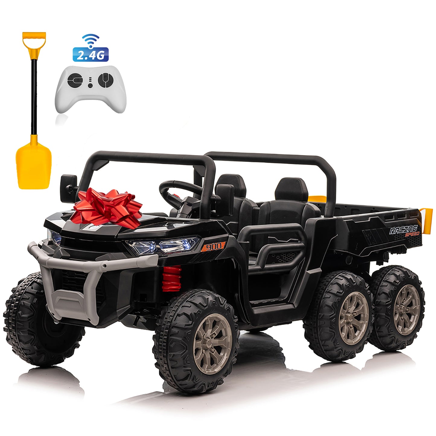24V Ride on Toys, 2 Seater 4WD Ride on Dump Truck 6-Wheel UTV Car for Big Kids with Trailer Remote Control, Black,red,pink,green-623Bfu1