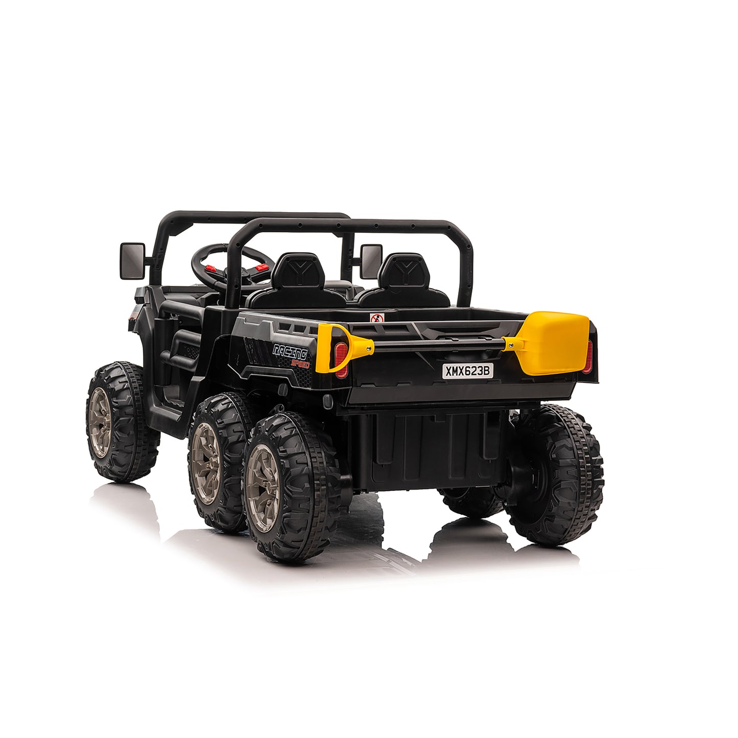 24V Kids Ride on Dump Tractor with Remote Control, 2 Seater Ride On Truck Car w/ 4x75W Motor, Electric Powered 6 Wheels w/ Tipping Bucket Trailer, Shovel, Spring Suspension, Bluetooth Music, Black