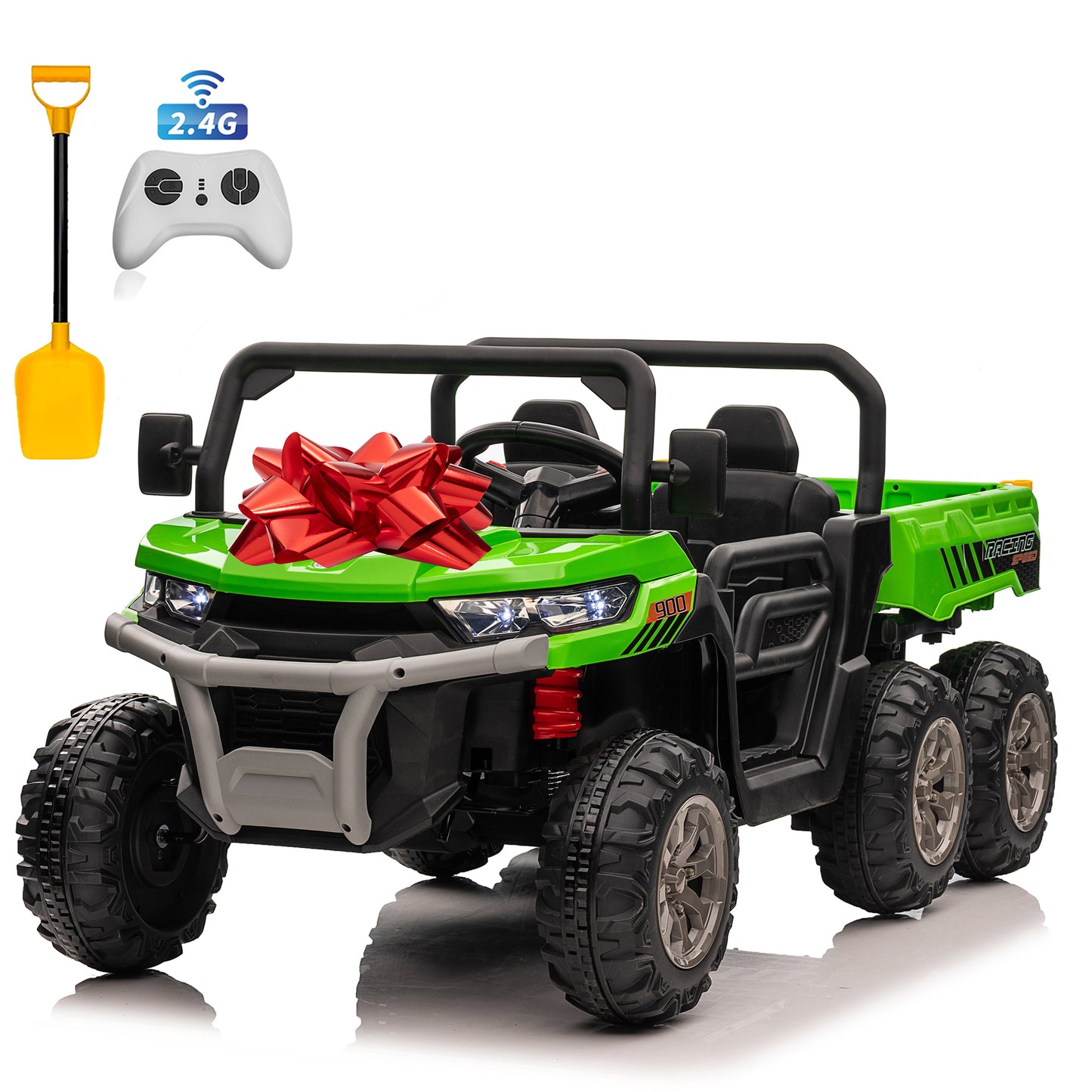 24V Ride on Toys, 2 Seater 4WD Ride on Dump Truck 6-Wheel UTV Car for Big Kids with Trailer Remote Control, Black,red,pink,green-623Bfu1