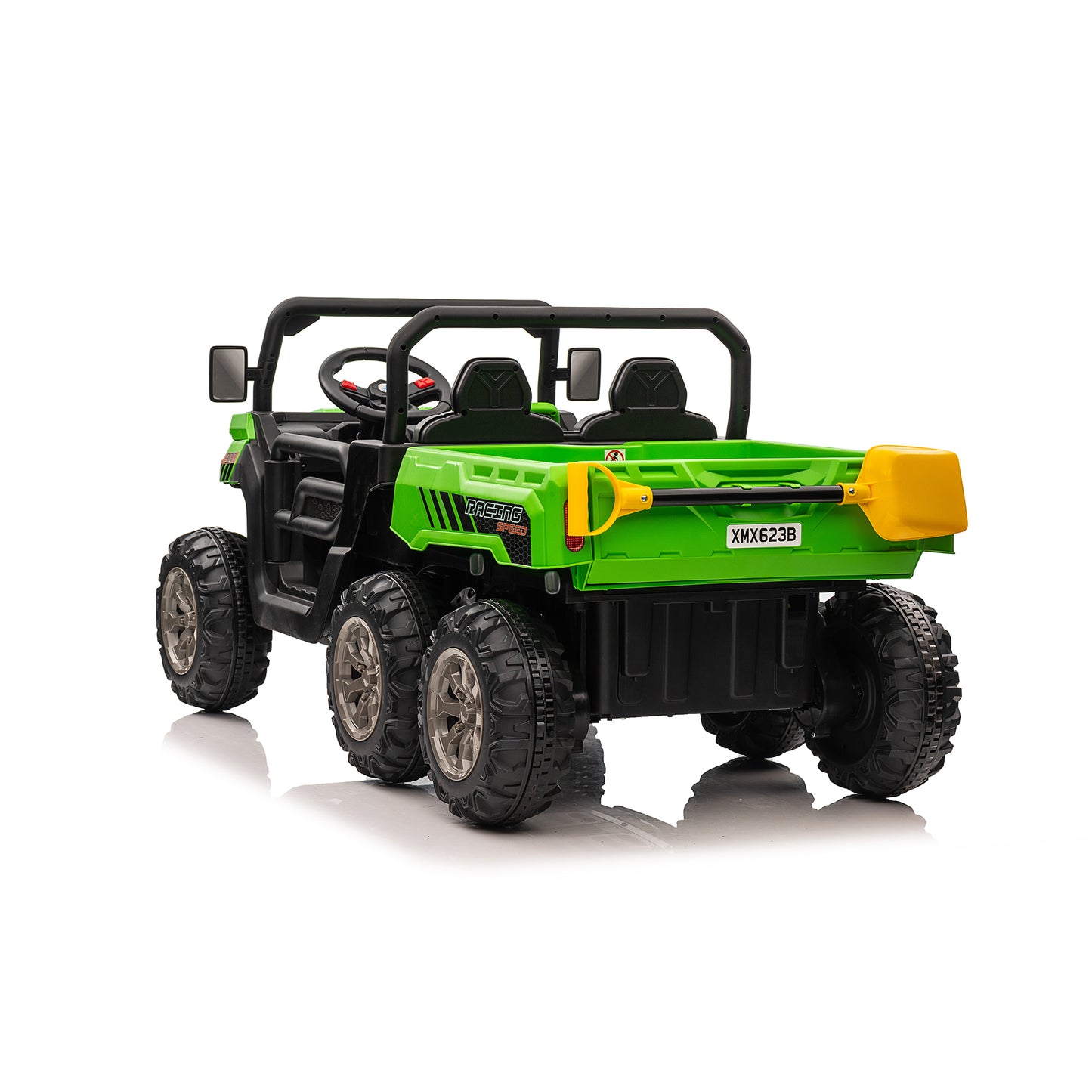 24V Kids Ride on Dump Tractor with Remote Control, 2 Seater Ride On Truck Car w/ 4x75W Motor, Electric Powered 6 Wheels w/ Tipping Bucket Trailer, Shovel, Spring Suspension, Bluetooth Music, Green