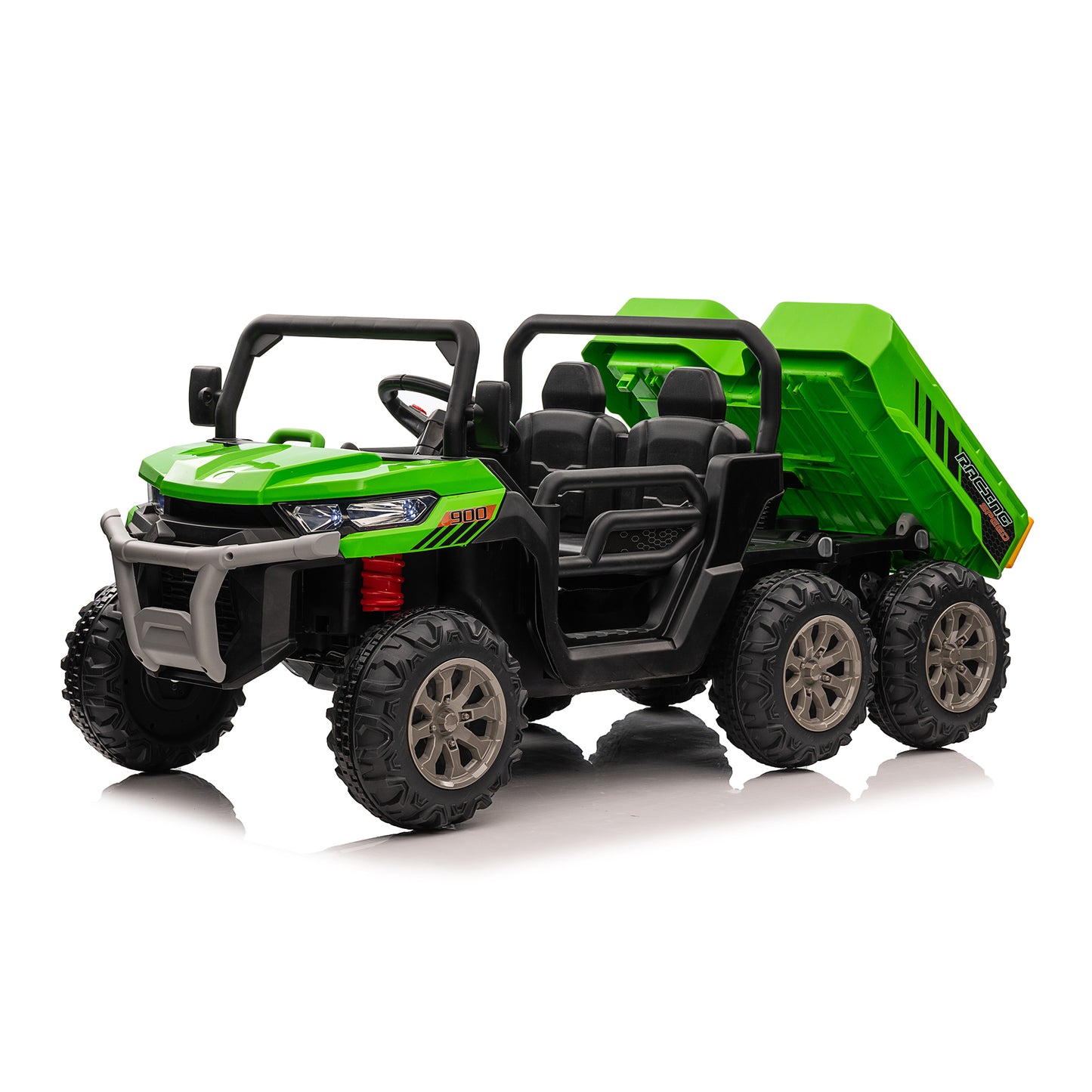 24V Kids Ride on Dump Tractor with Remote Control, 2 Seater Ride On Truck Car w/ 4x75W Motor, Electric Powered 6 Wheels w/ Tipping Bucket Trailer, Shovel, Spring Suspension, Bluetooth Music, Green