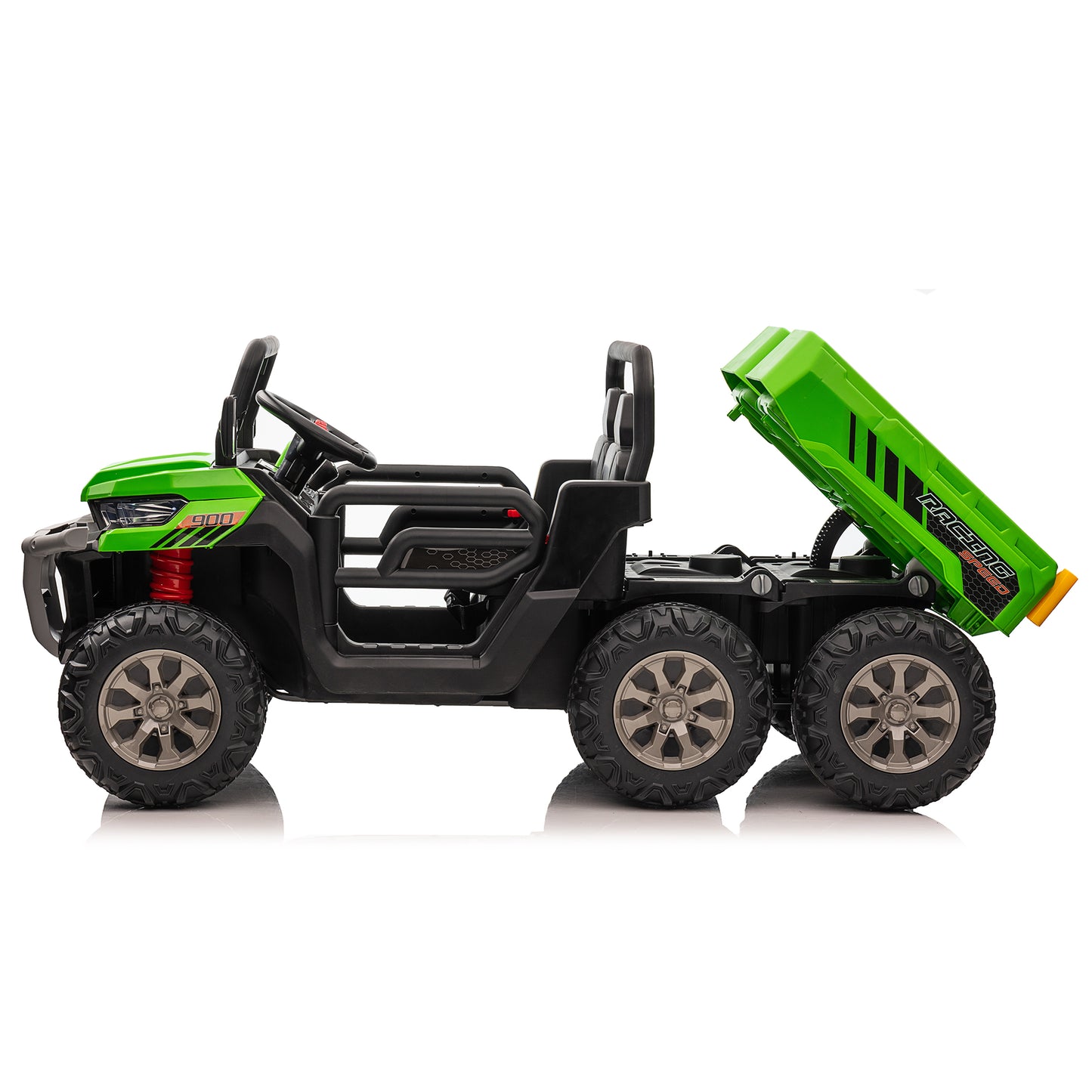 24V Kids Ride on Dump Tractor with Remote Control, 2 Seater Ride On Truck Car w/ 4x75W Motor, Electric Powered 6 Wheels w/ Tipping Bucket Trailer, Shovel, Spring Suspension, Bluetooth Music, Green