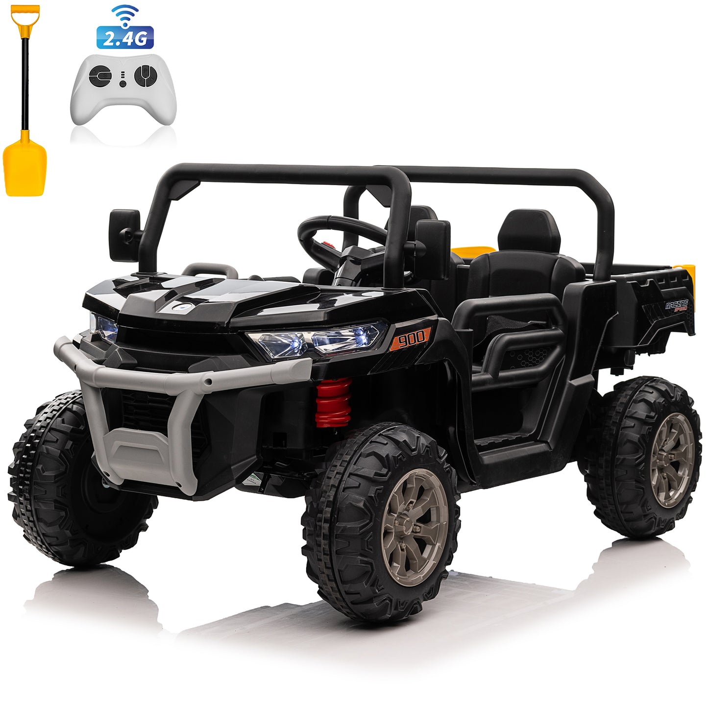 24V Ride on Toys with Remote Control, Kids Ride on Truck 2 Seater, Electric Ride on Tractor with Trailer