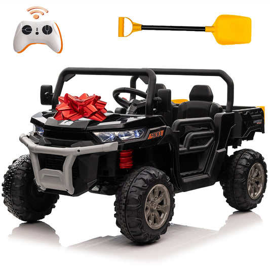 24 Volt Ride on Toys w/ Remote Control, 2*200W Strong Motor, 9AH Battery Powered Ride on Tractor with Trailer, 3 Speeds, LED Lights, MP3/USB Music, for Big Kids, Black-623/000