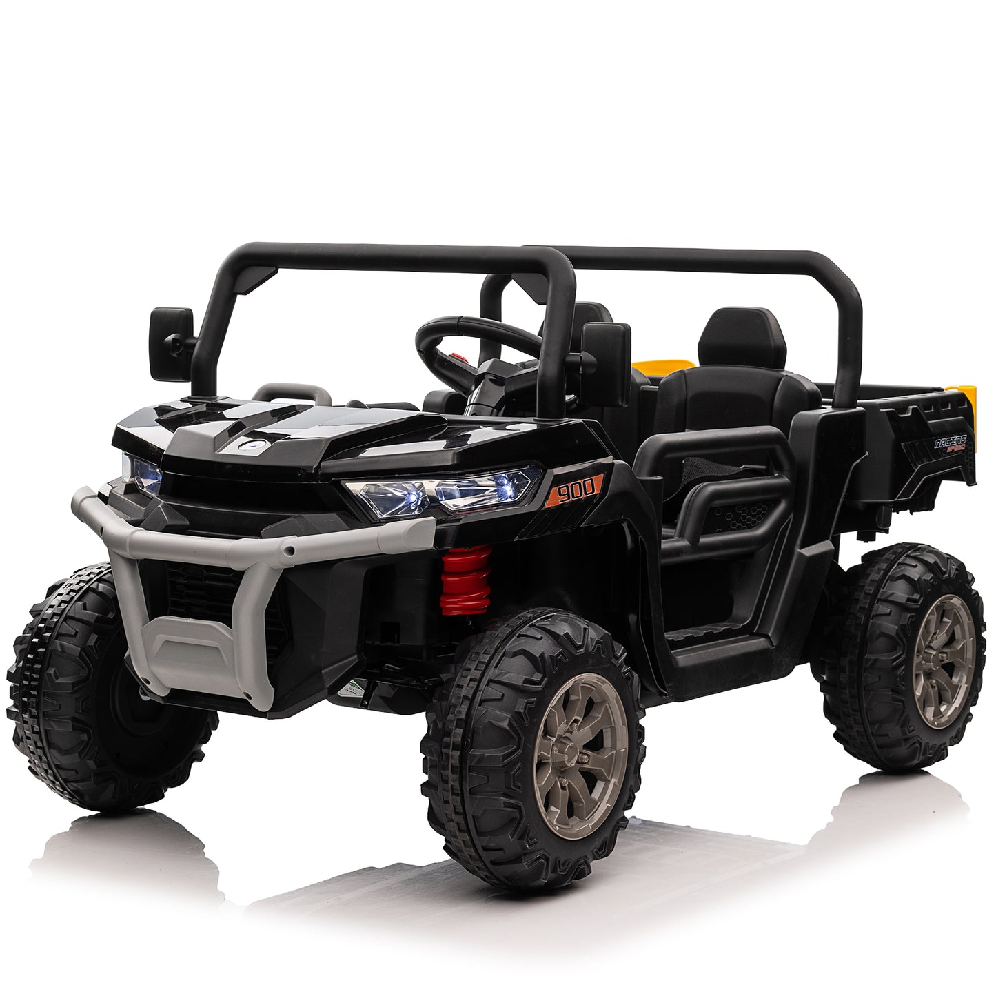 Joyracer 24 Volts Ride on Toys UTV with Remote Control, 2 Seater Powered Ride on Dump Truck, Electric Car for Kids 3-8 w/ Bluetooth/Music/Spring Suspension, 4 Wheelers, Black-2025-623