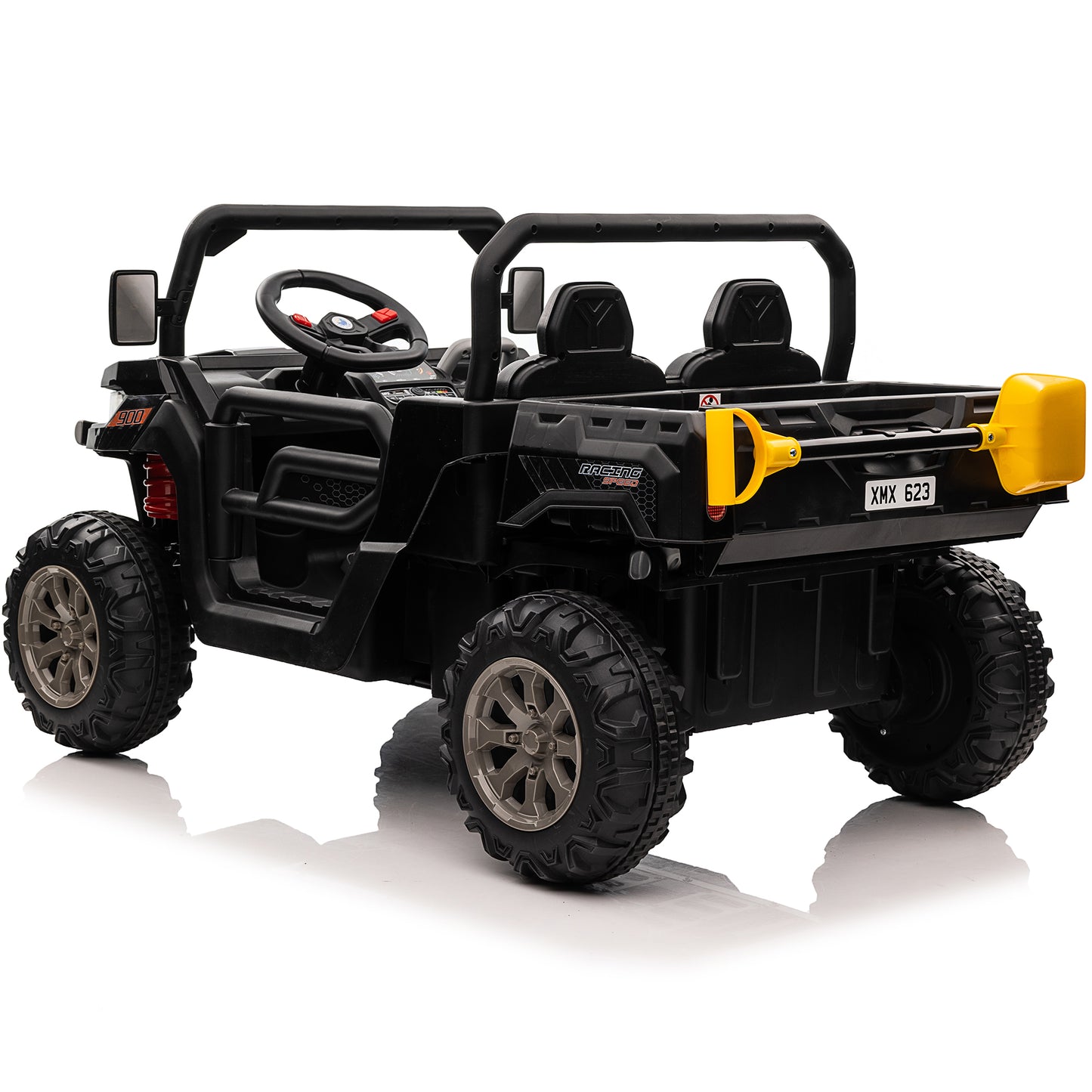 24V Kids Ride on Tractor with Remote Control, 2 Seater Ride on Truck for Kids Gift, 2x200W Motor, Electric Battery Powered Ride on Toy with Trailer & Shovel, Horn, MP3, Bluetooth Music, Black-623