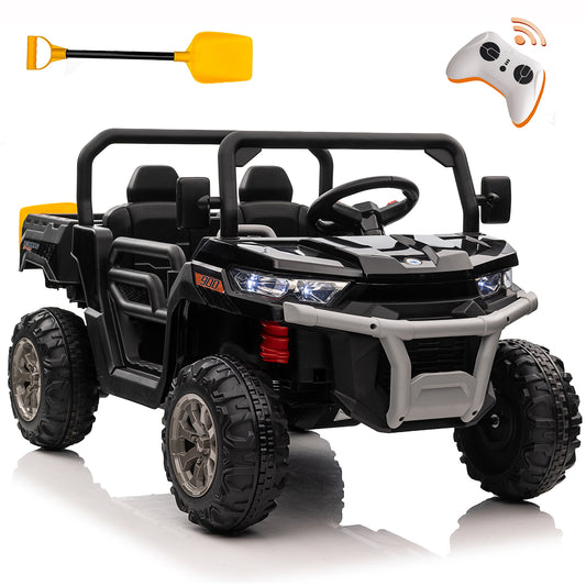 Joyracer 24 Volts Ride on Toys UTV with Remote Control, 2 Seater Powered Ride on Dump Truck, Electric Car for Kids 3-8 w/ Bluetooth/Music/Spring Suspension, 4 Wheelers, Black-2025-623