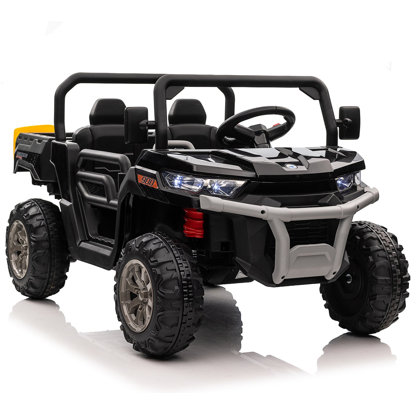 24V Kids Ride on Tractor with Remote Control, 2 Seater Ride on Truck for Kids Gift, 2x200W Motor, Electric Battery Powered Ride on Toy with Trailer & Shovel, Horn, MP3, Bluetooth Music, Black-623