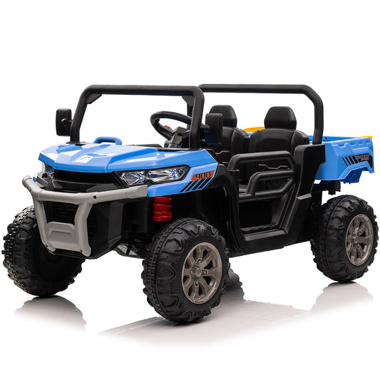Joyracer 24 Volt Ride on Toys with Remote Control, Battery Powered Tractor Wheeler Electric Car for Toddlers, Motorized Vehicle w/ Tippable Trailer, Music - Blue030