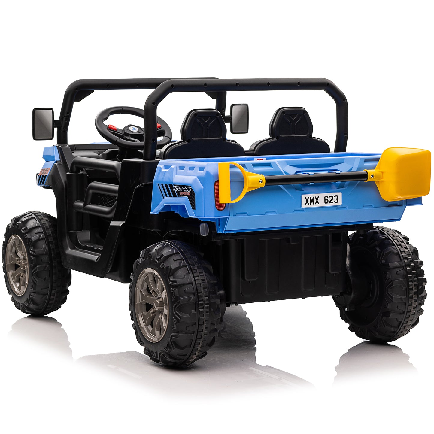 Joyracer 24 Volt Ride on Toys with Remote Control, Battery Powered Tractor Wheeler Electric Car for Toddlers, Motorized Vehicle w/ Tippable Trailer, Music - Blue030