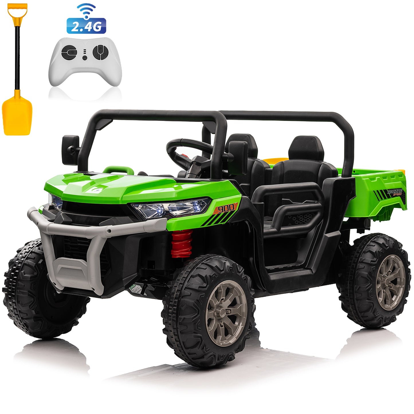 24V Kids Ride on Tractor with Remote Control, 2 Seater Ride on Truck for Kids Gift, 2x200W Motor, Electric Battery Powered Ride on Toy with Trailer & Shovel, Horn, MP3, Bluetooth Music, Green-623