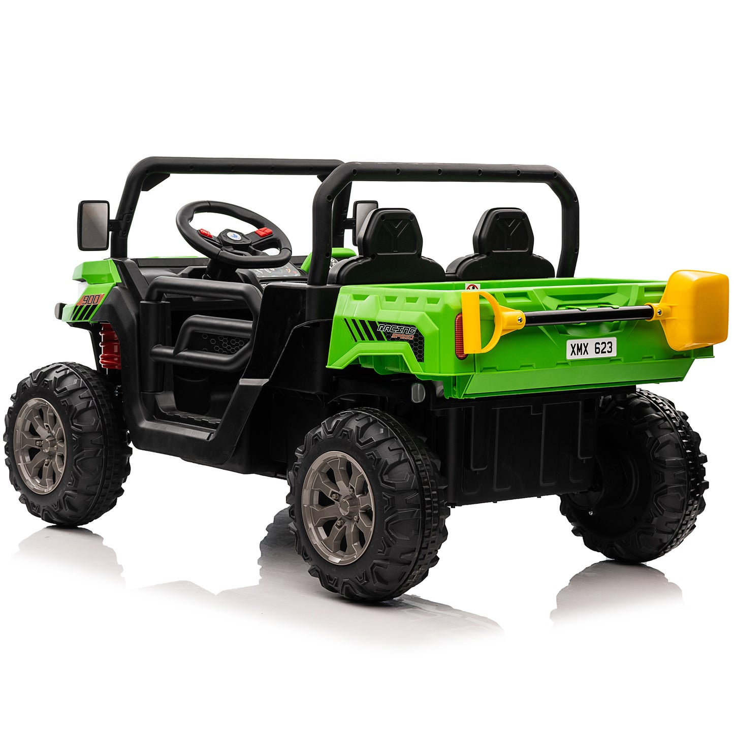 24V Kids Ride on Tractor with Remote Control, 2 Seater Ride on Truck for Kids Gift, 2x200W Motor, Electric Battery Powered Ride on Toy with Trailer & Shovel, Horn, MP3, Bluetooth Music, Green-623