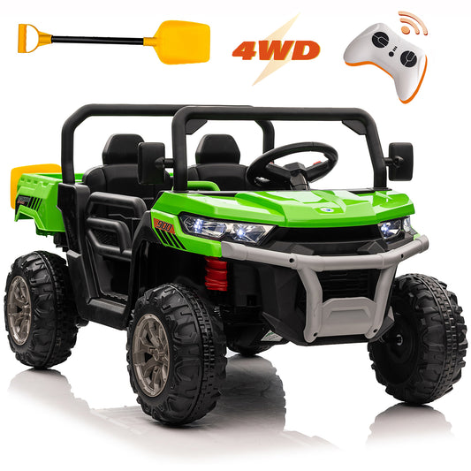 Kids 24V Ride on Toys Truck with Remote Control, 2 Seater Powered Four-Wheeler UTV Vehicle, 2x200W Outdoor Toys Car w/ Electric Dump Bed, Shovel, Bluetooth/Music-N0427