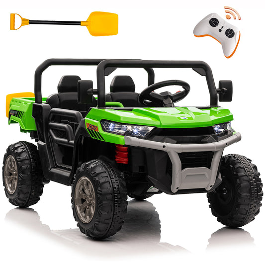 24 Volts Ride on Toys UTV with Remote Control, 2 Seater Powered Ride on Dump Truck, Electric Car for Kids 3-8 Gifts w/ Bluetooth/Music/Spring Suspension, 4 Wheelers, Green-2025-623