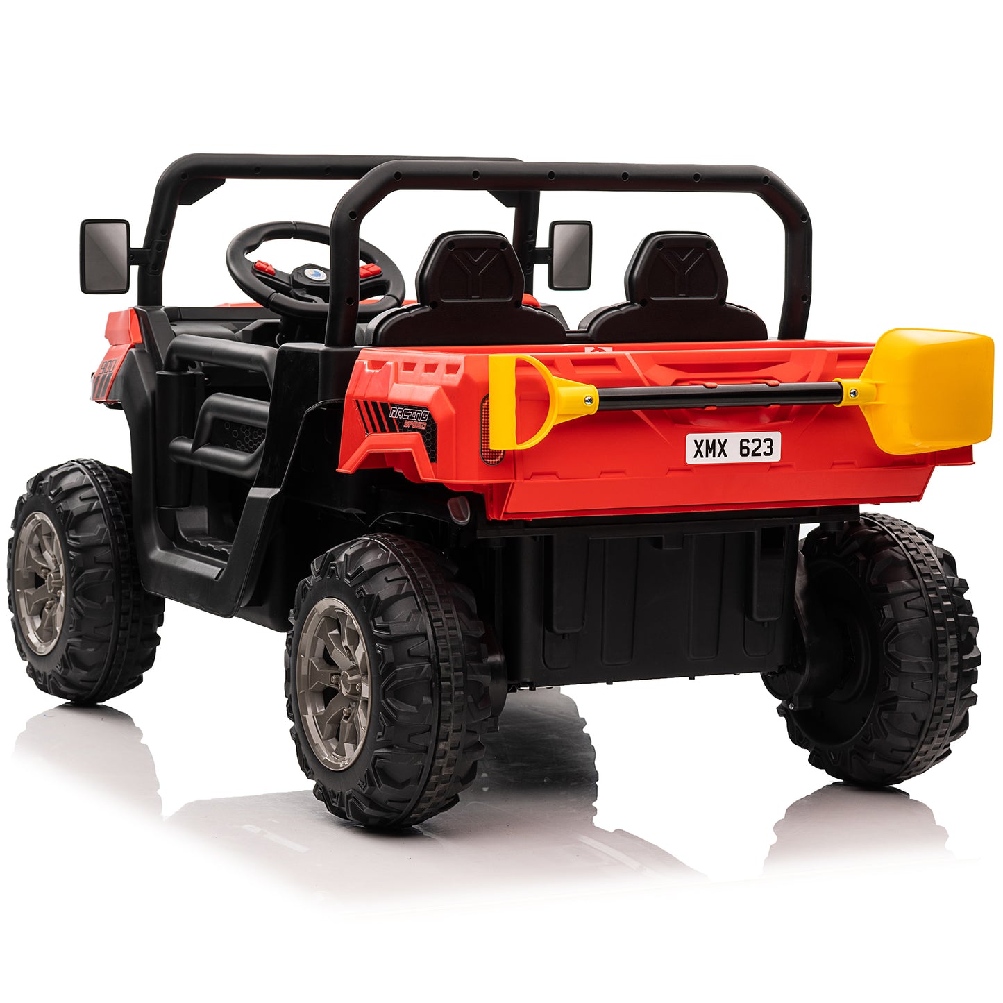 24V Kids Ride on Tractor with Remote Control, 2 Seater Ride on Truck for Kids Gift, 2x200W Motor, Electric Battery Powered Ride on Toy with Trailer & Shovel, Horn, MP3, Bluetooth Music, Red-623