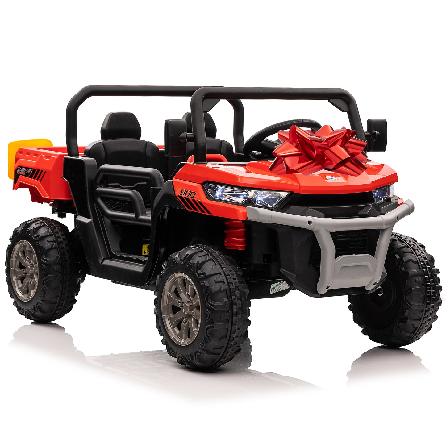 Joyracer 24 Volt Ride on Toys with Remote Control, 2-Seater Battery Powered Tractor Wheeler Electric Car for Toddlers, Motorized Vehicle w/ Tippable Trailer, Music - Red030