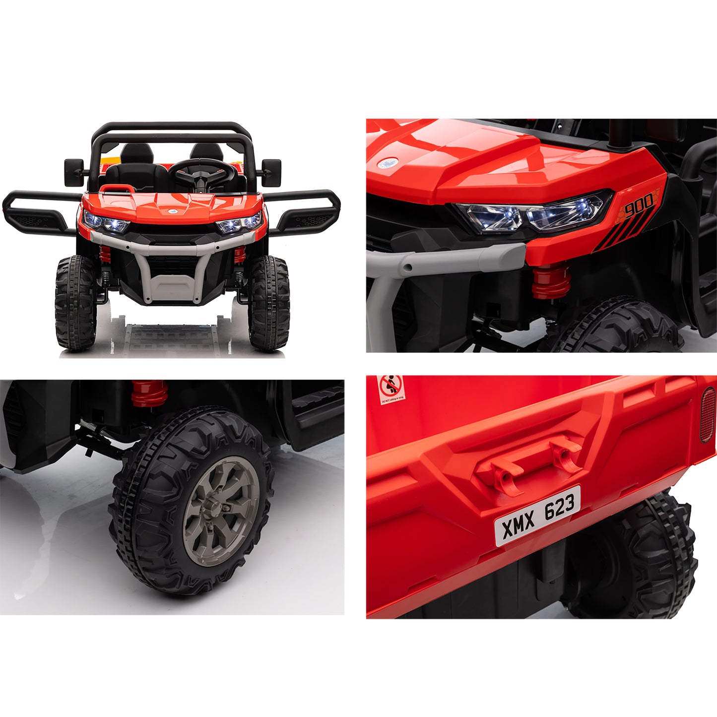 24V Kids Ride on Tractor with Remote Control, 2 Seater Ride on Truck for Kids Gift, 2x200W Motor, Electric Battery Powered Ride on Toy with Trailer & Shovel, Horn, MP3, Bluetooth Music, Red-623
