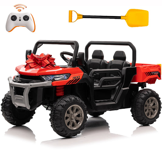 24 Volt Ride on Toys w/ Remote Control, 2*200W Strong Engine, 9AH Battery Powered Ride on Tractor with Trailer, 3 Speeds, LED Lights, MP3/USB Music, for Big Kids, Red-623/000