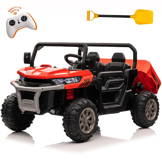 Joyracer 24 Volts Ride on Toys UTV with Remote Control, 2 Seater Powered Ride on Dump Truck Car for Kids 3-8 Gifts w/ Bluetooth/Music/Spring Suspension, 4 Wheelers, Red-2025-623