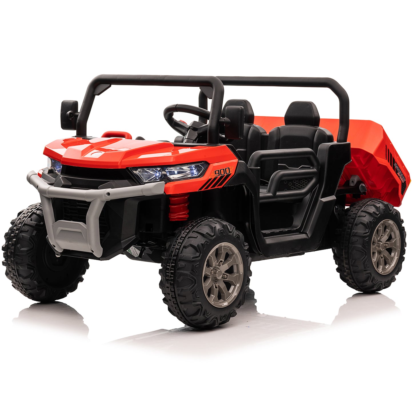 Joyracer 24 Volt Ride on Toys with Remote Control, 2-Seater Battery Powered Tractor Wheeler Electric Car for Toddlers, Motorized Vehicle w/ Tippable Trailer, Music - Red030