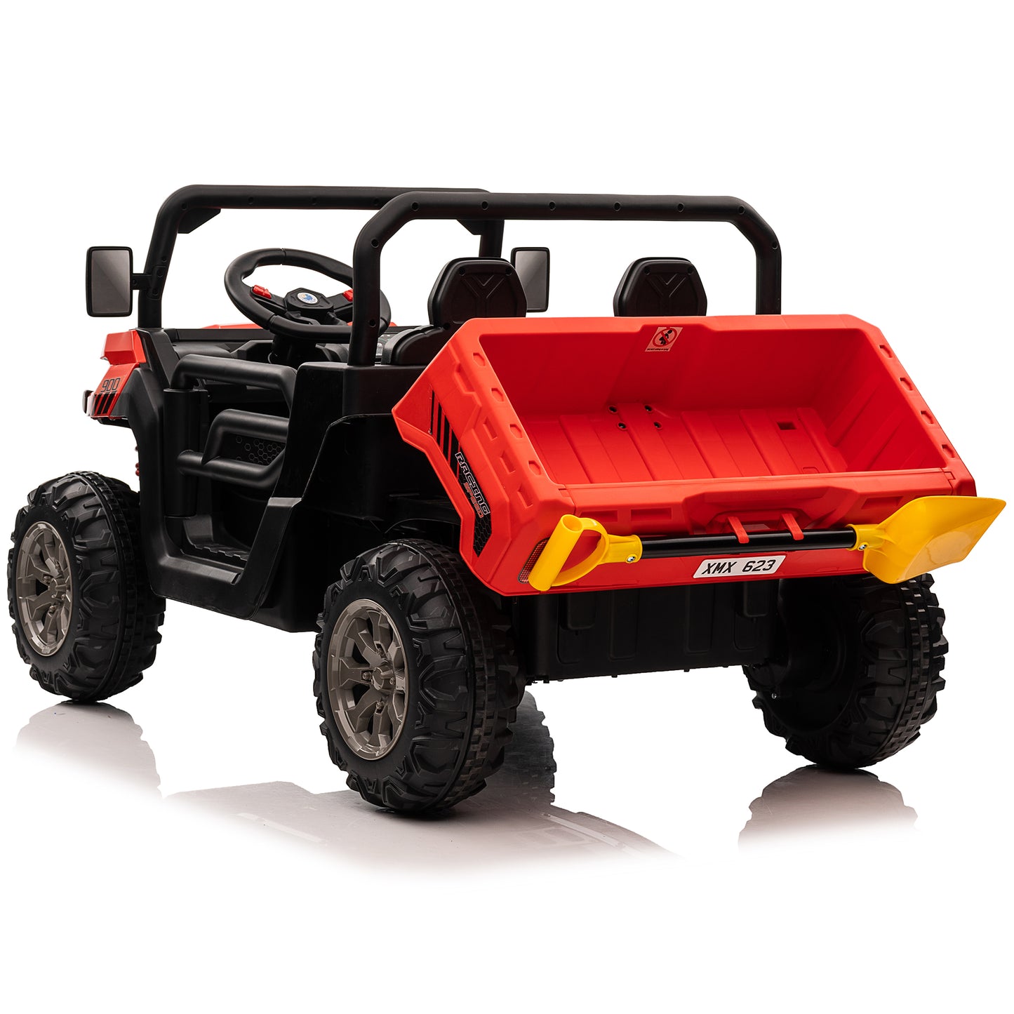 24V Kids Ride on Tractor with Remote Control, 2 Seater Ride on Truck for Kids Gift, 2x200W Motor, Electric Battery Powered Ride on Toy with Trailer & Shovel, Horn, MP3, Bluetooth Music, Red-623