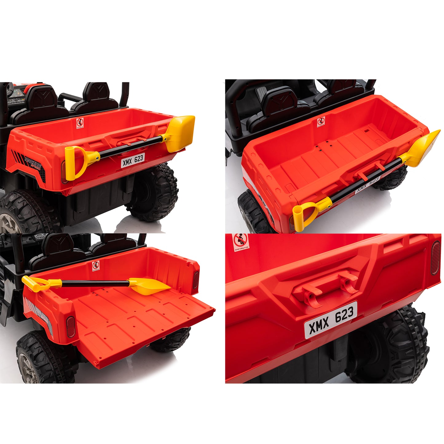 24V Kids Ride on Tractor with Remote Control, 2 Seater Ride on Truck for Kids Gift, 2x200W Motor, Electric Battery Powered Ride on Toy with Trailer & Shovel, Horn, MP3, Bluetooth Music, Red-623