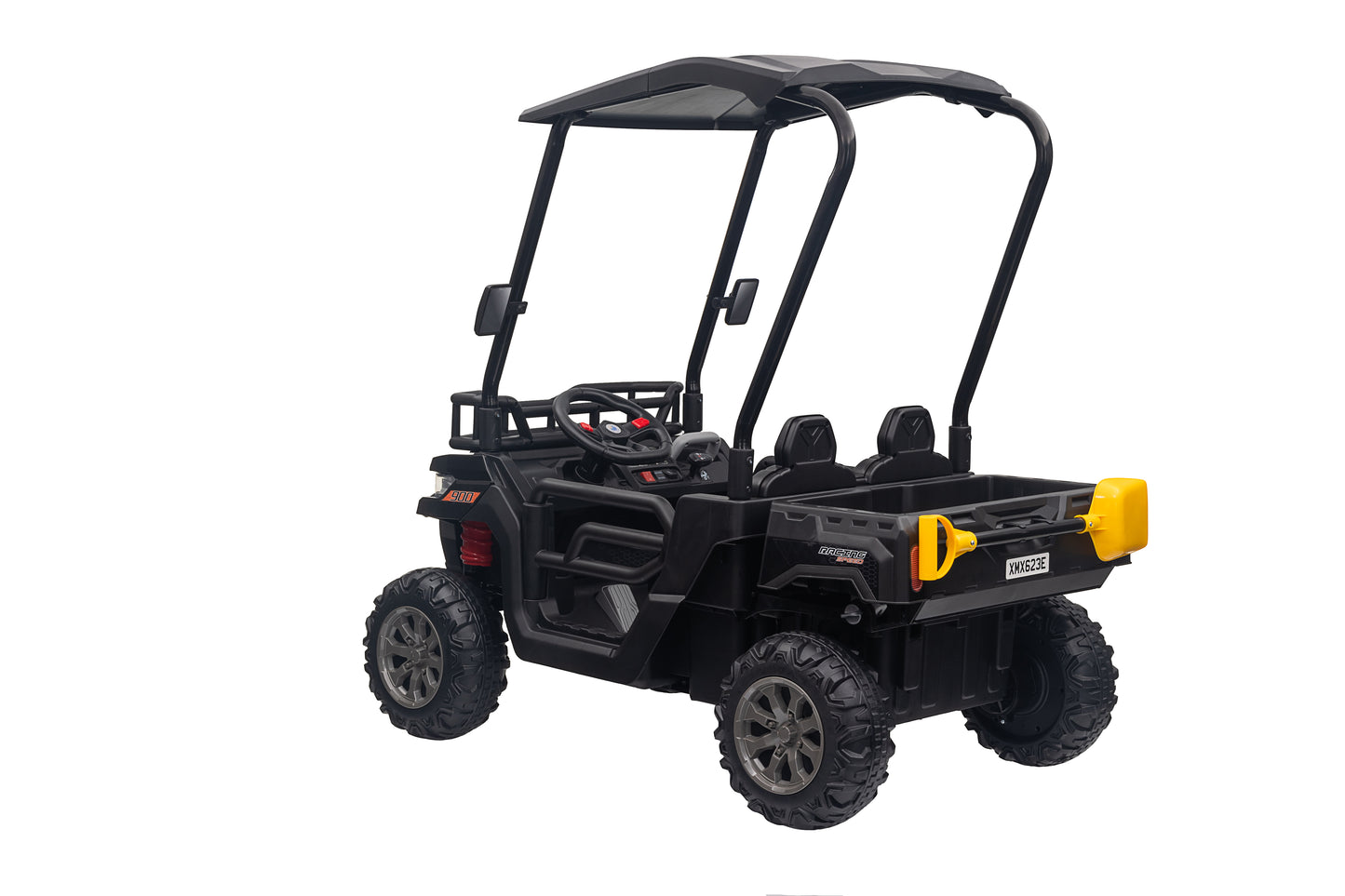 Joyracer 24V Ride on Toys, 4WD Powered Ride on UTV with Remote Control, Kids Electric Golf Cart w/ 2 Seater, 4x200W Dump Turck w/ Tiltable Trailer & Shovel, 3 Speeds, Bluetooth USB Music, Black