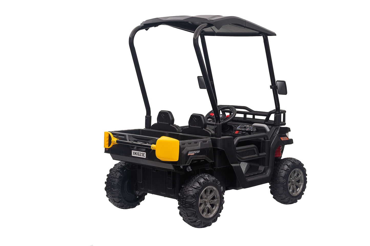 Joyracer 24V Ride on Toys, 4WD Powered Ride on UTV with Remote Control, Kids Electric Golf Cart w/ 2 Seater, 4x200W Dump Turck w/ Tiltable Trailer & Shovel, 3 Speeds, Bluetooth USB Music, Black